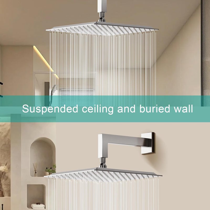 AULEEND Square Rain Shower Head, High Flow Stainless Steel,Work with any decorative style，All Metal Rainfall Shower Head (Brushed Nickel, 12) - Image 3